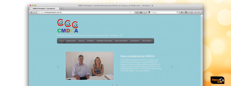 Print do desenvolvimento do site CMDCA Petrópolis pela PetroSite
