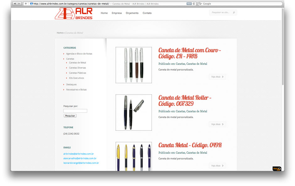 Exemplo de desenvolvimento de e-commerce, visual simples e informações importantes disponíveis a no máximo 1 clique